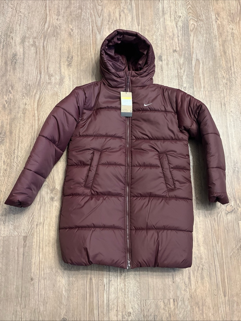 NWT Nike Therma-FIT Hooded Long Insulated Full Zip Puffer Coat Women’s Sz S